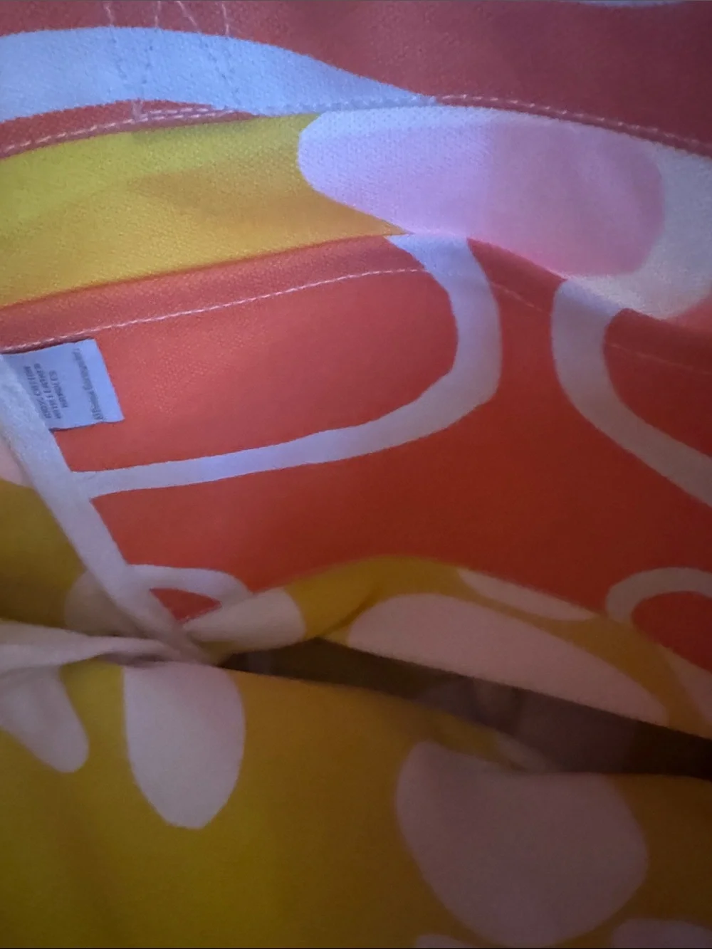 Orange Canvas Tote with White Abstract Loop Pattern and Tan Handles